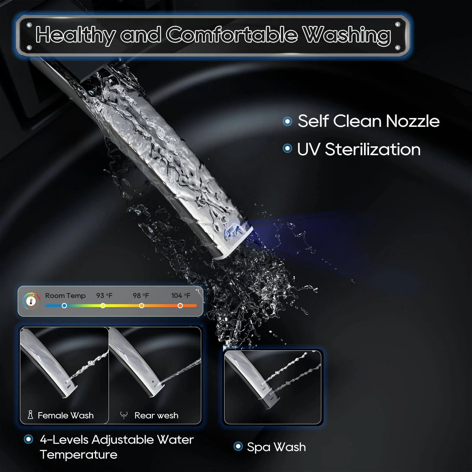 Square Smart Bidet Toilet with Water Tank, Radar Sensor, Heated Seat, Drying Function - Image 6