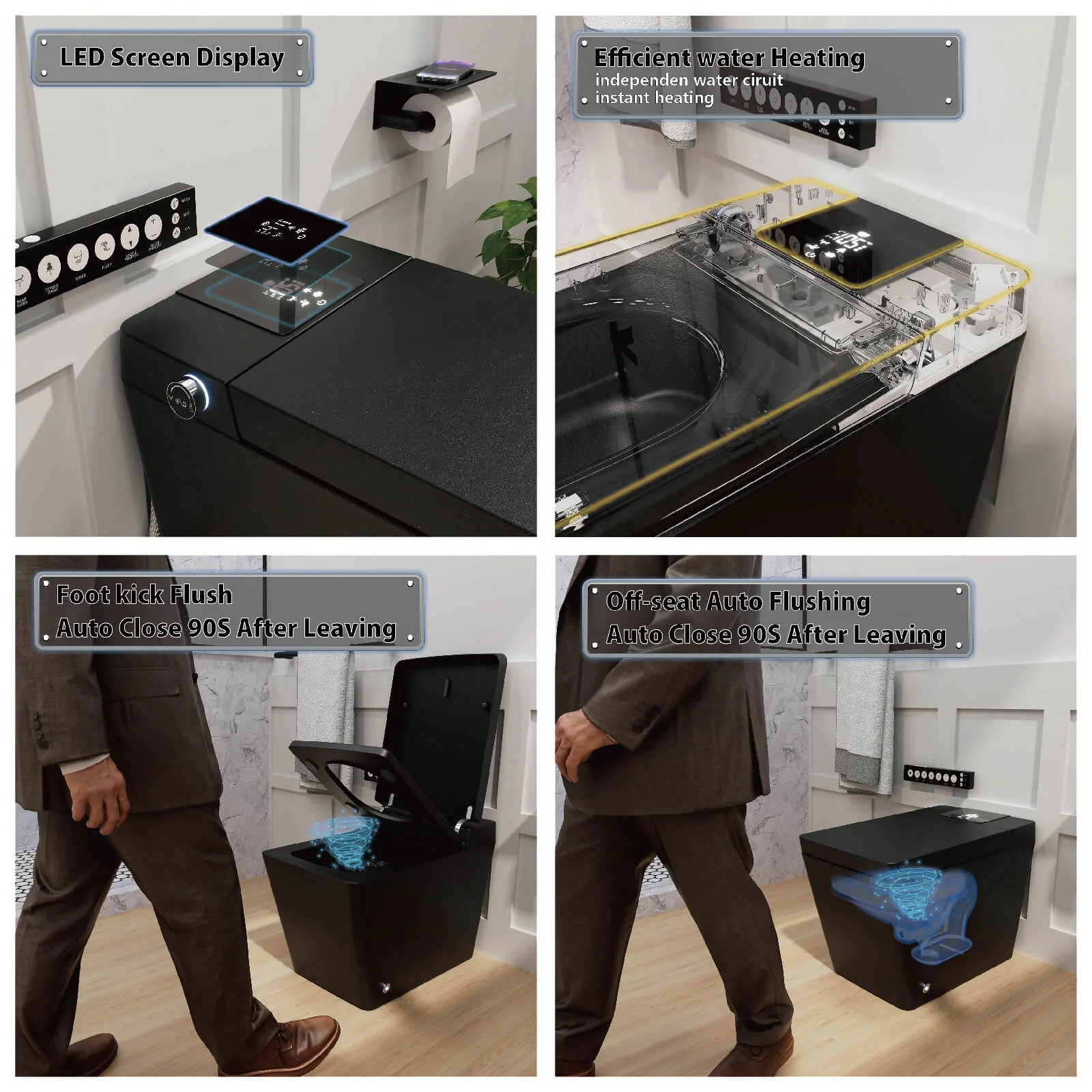 Square Smart Bidet Toilet with Water Tank, Radar Sensor, Heated Seat, Drying Function - Image 9