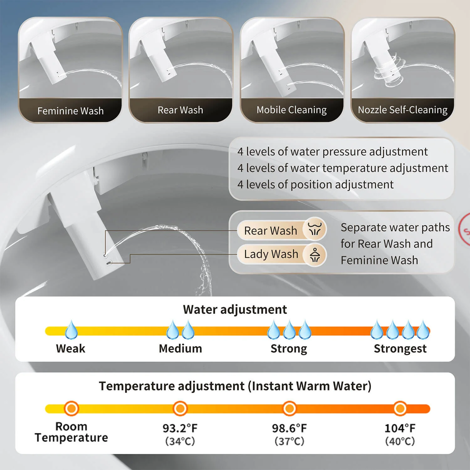 Tankless Smart Bidet Toilet with Instant Heating, Auto Open & Close Lid – Black LED Screen - Image 5