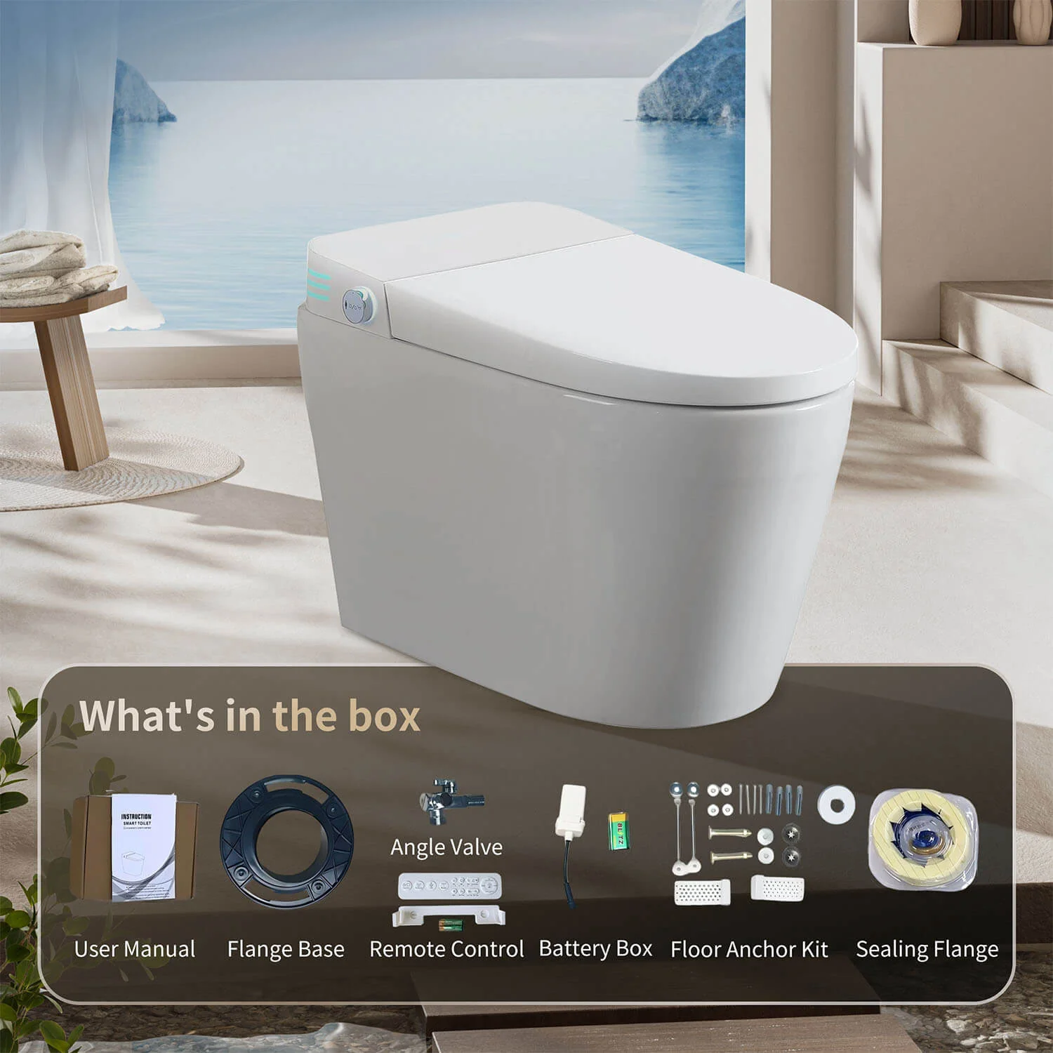 Tankless Smart Bidet Toilet with Instant Heating, Auto Open & Close Lid – White LED Screen - Image 12