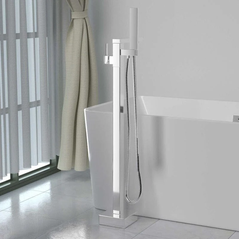 33'' Silver Independent Freestanding Tub Filler Faucet Square Shower Head - Image 4