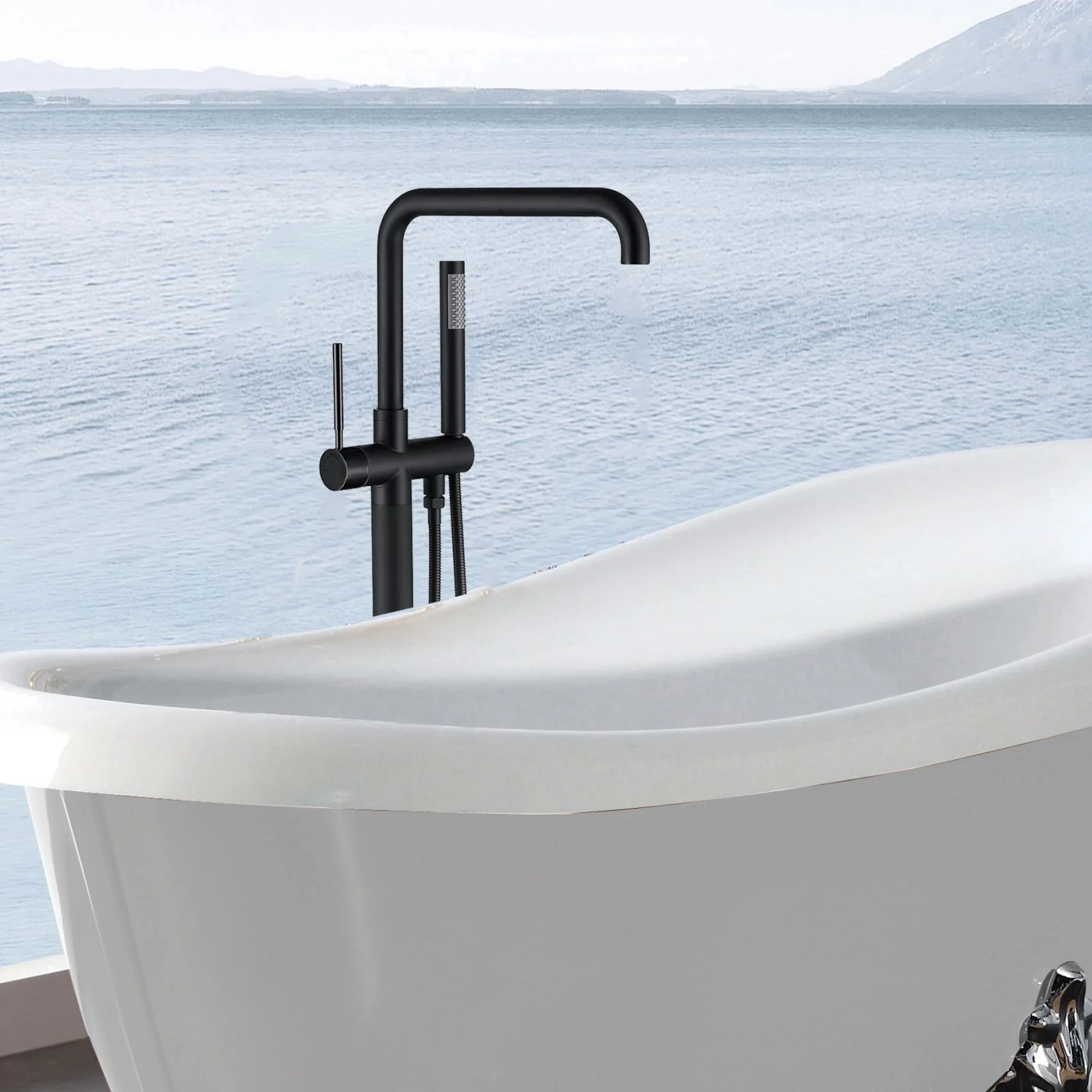 30" Handheld Shower Streamline Matte Black Independent Tub Filler Faucet - Image 3