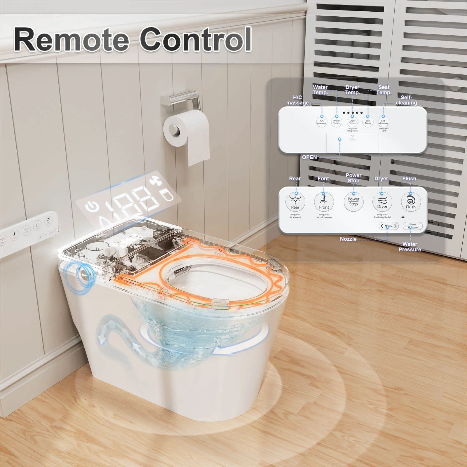 Touchless Auto Flushing Smart Toilet with Ambient Light & Water Tank - Image 14