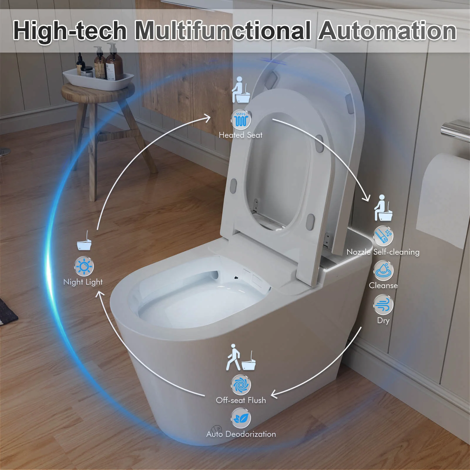 Touchless Auto Flushing Smart Toilet with Ambient Light & Water Tank - Image 5