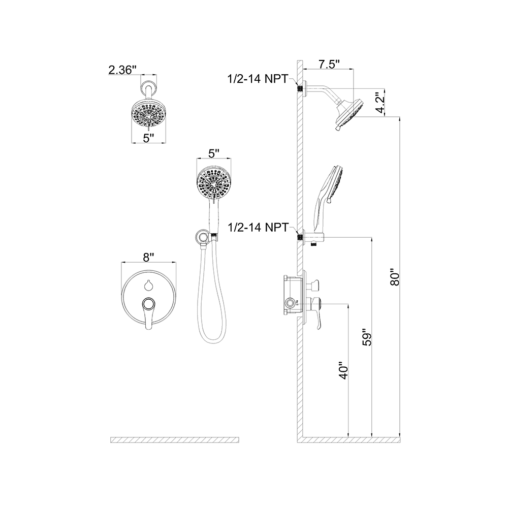 Wall Mounted 14 Spray High Pressure Shower Head and Hand Shower - Image 32