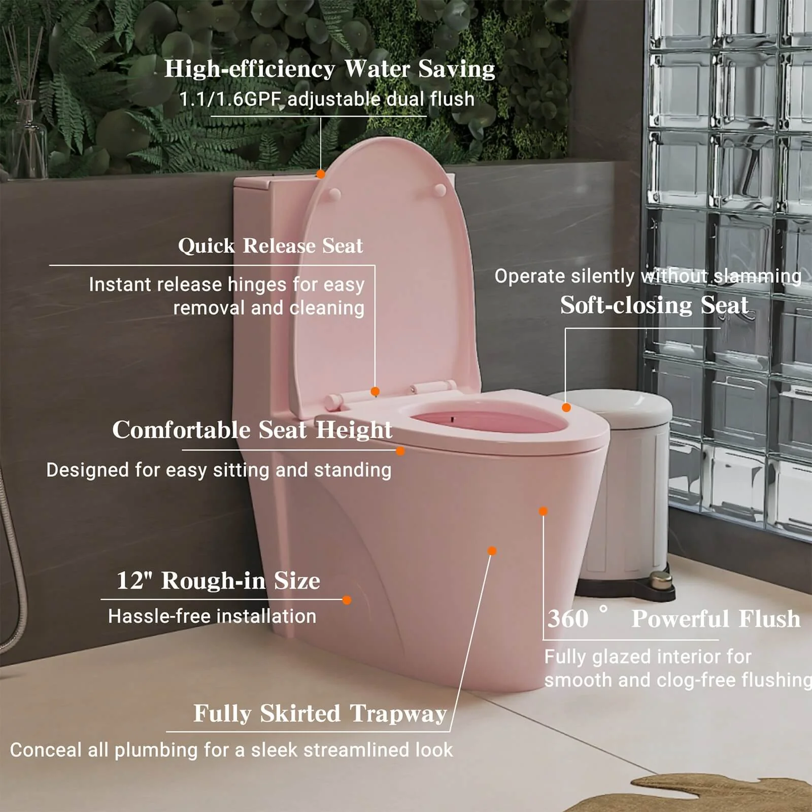 Water-Saving Powerful Flush Pink Dream Toilet - Image 4