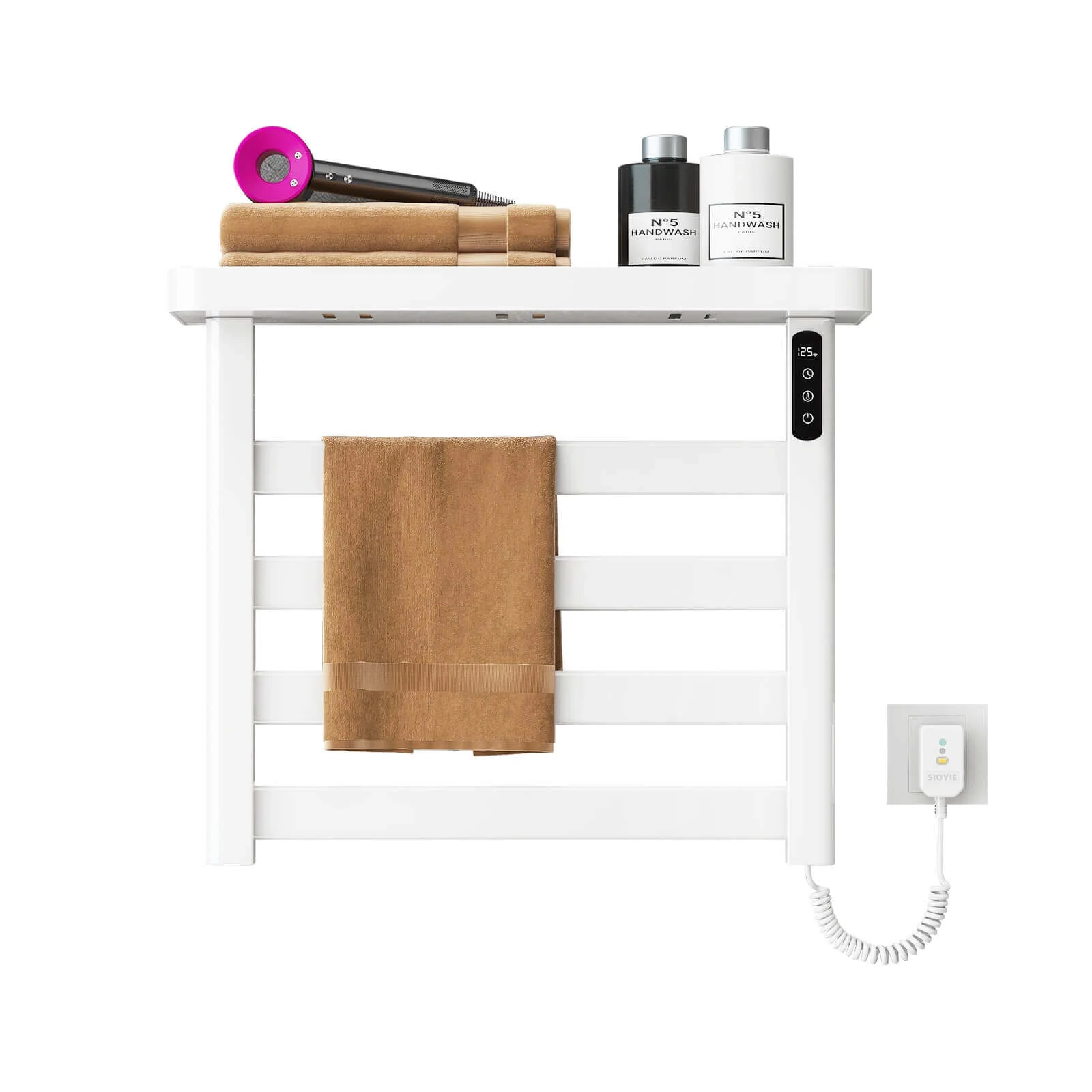 White Plug-In Heated Towel Rack - Image 10