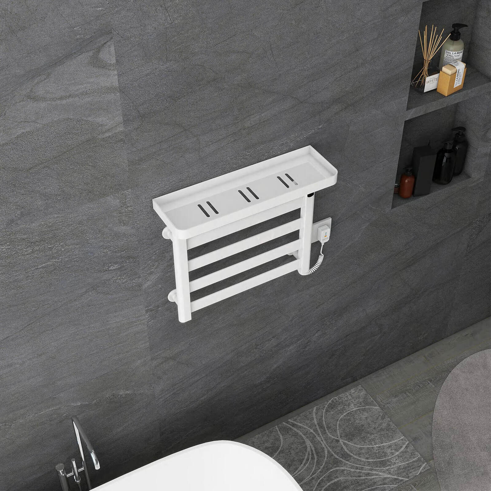 White Plug-In Heated Towel Rack - Image 4