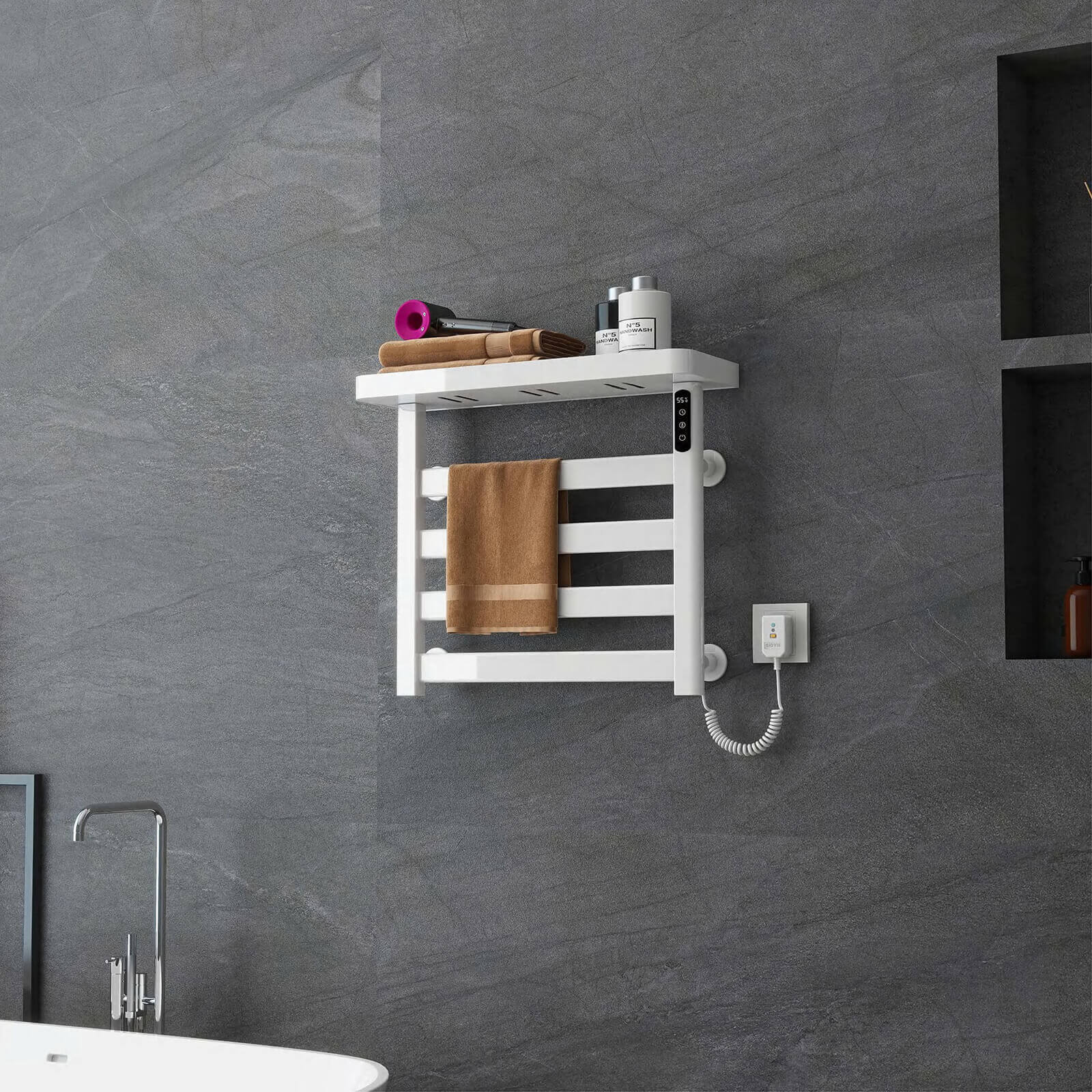 White Plug-In Heated Towel Rack - Image 5