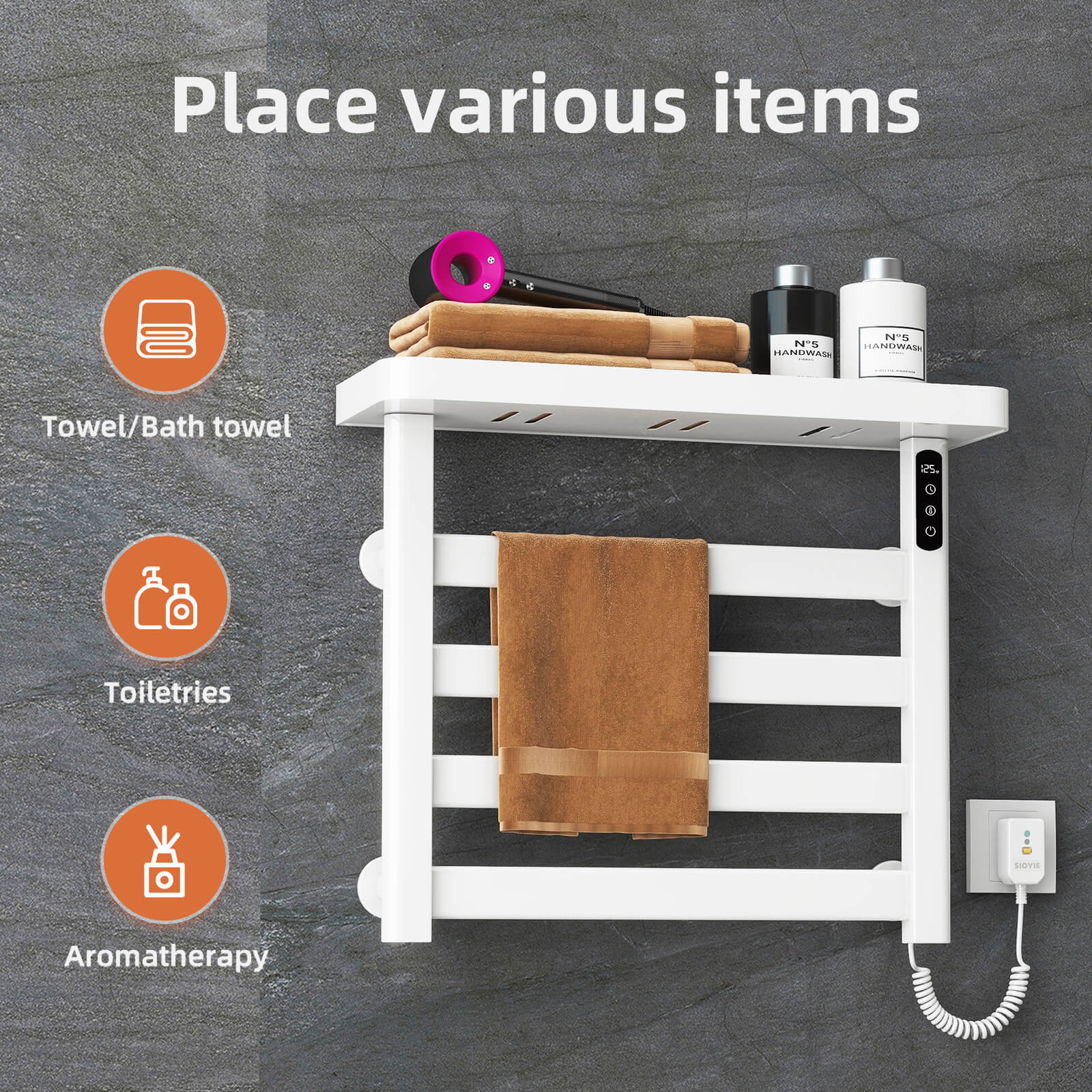 White Plug-In Heated Towel Rack - Image 9