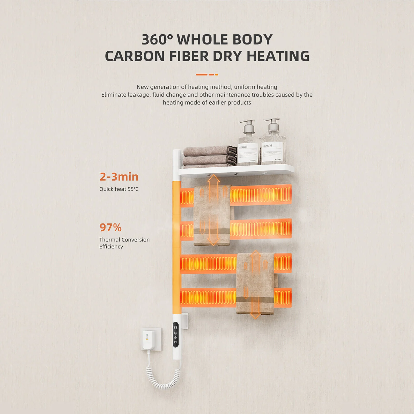 White Smart Towel Warmer with Timer Function - Image 12