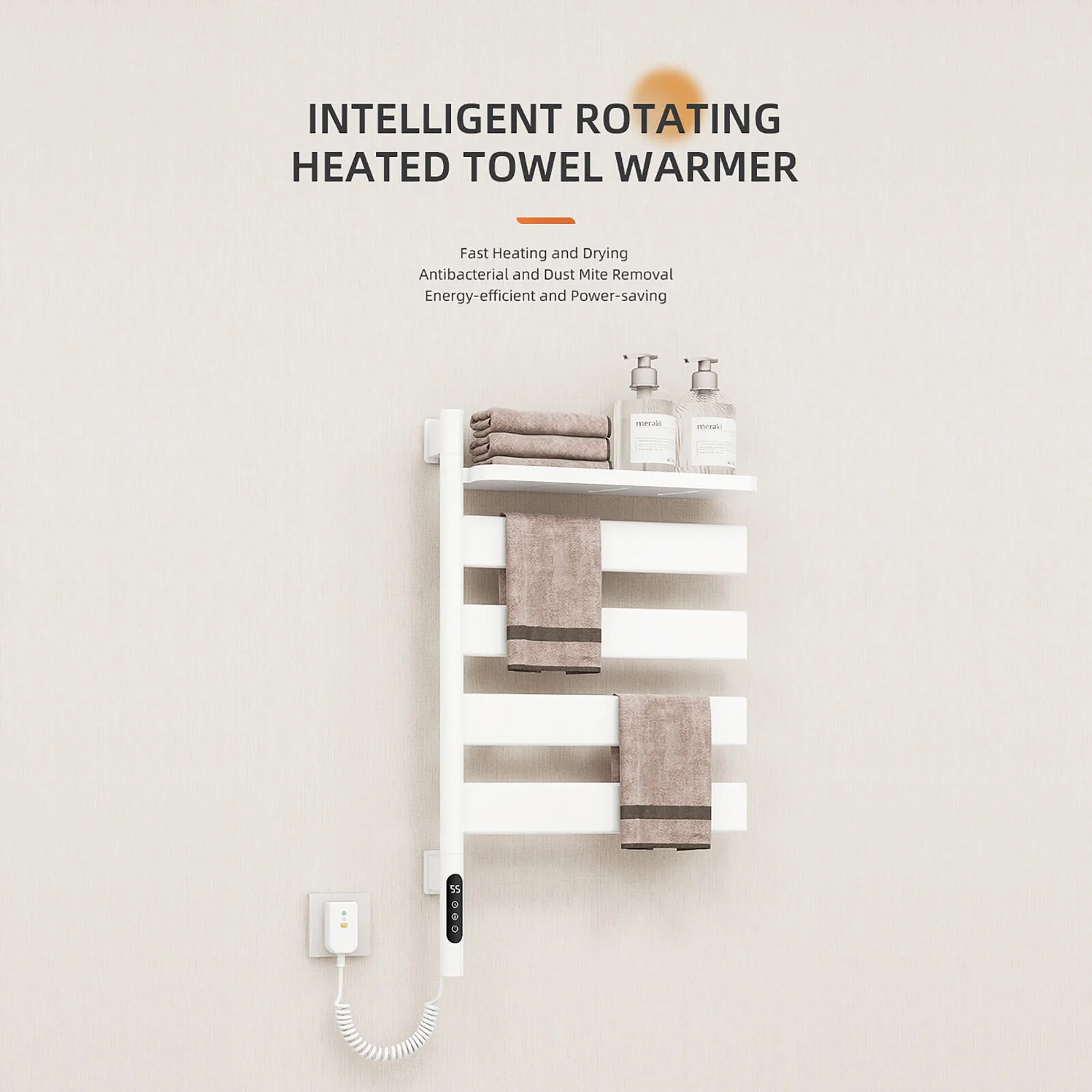 White Smart Towel Warmer with Timer Function - Image 15