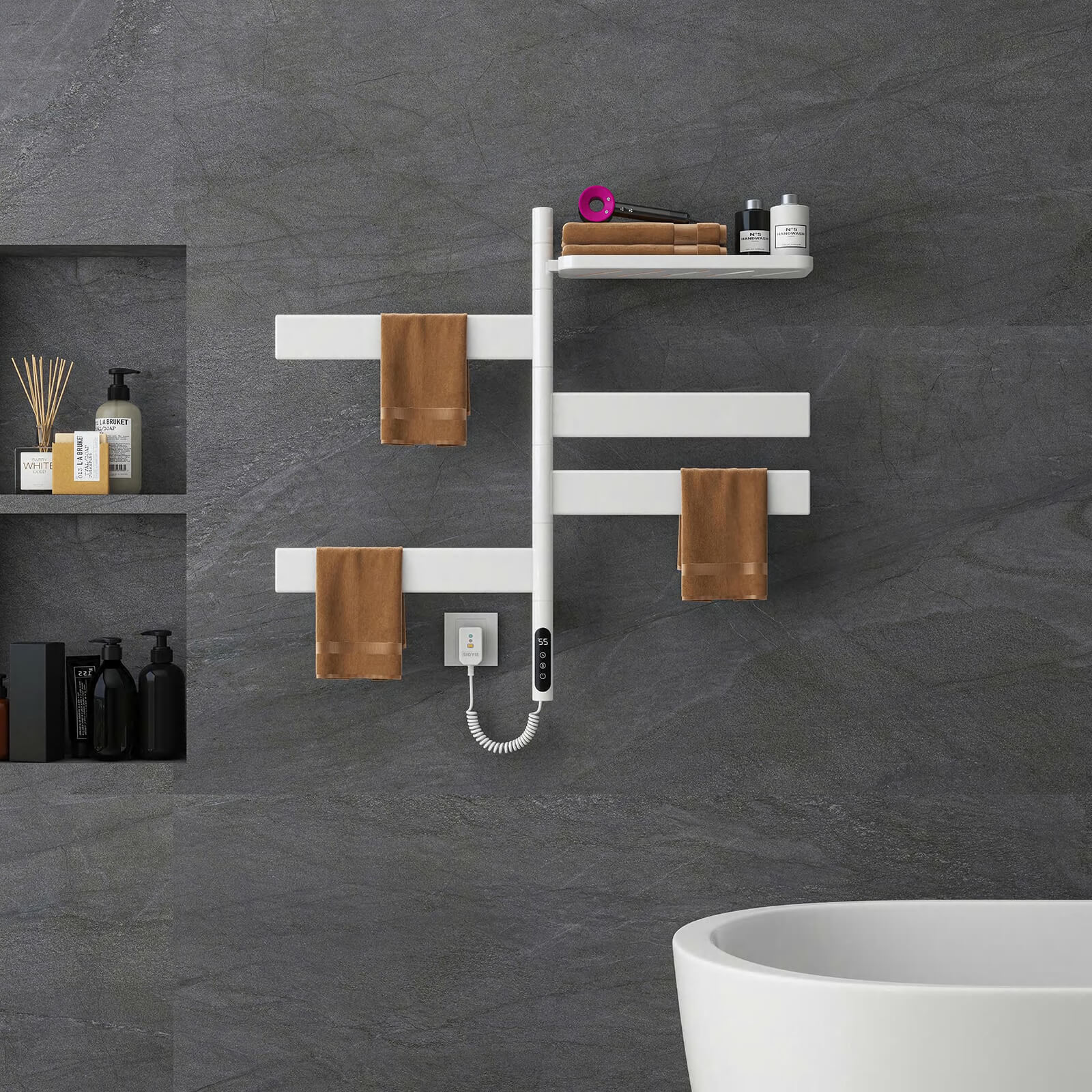 White Smart Towel Warmer with Timer Function - Image 3