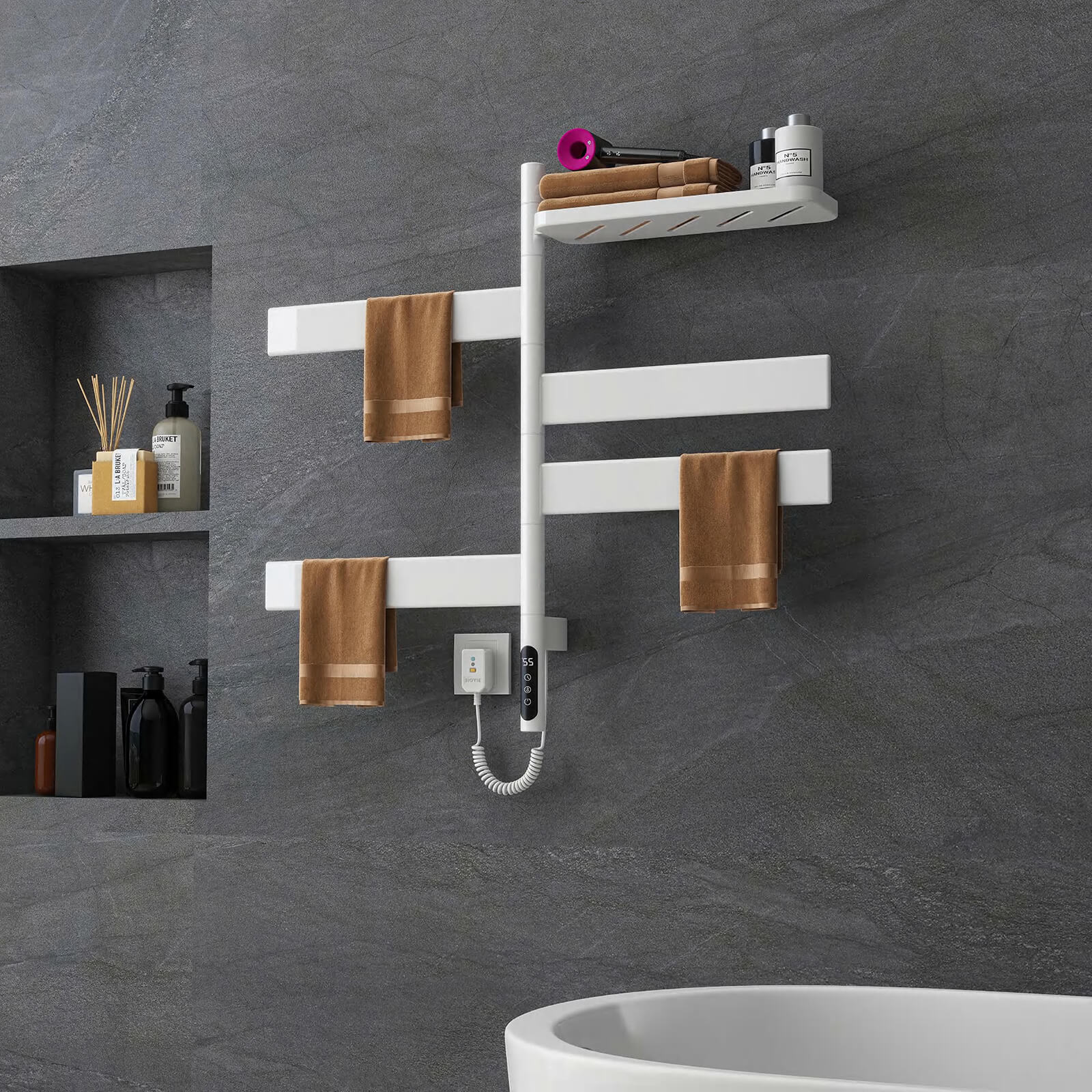 White Smart Towel Warmer with Timer Function - Image 5