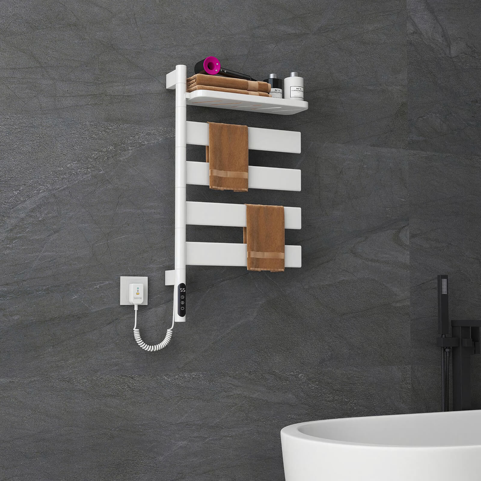 White Smart Towel Warmer with Timer Function - Image 6