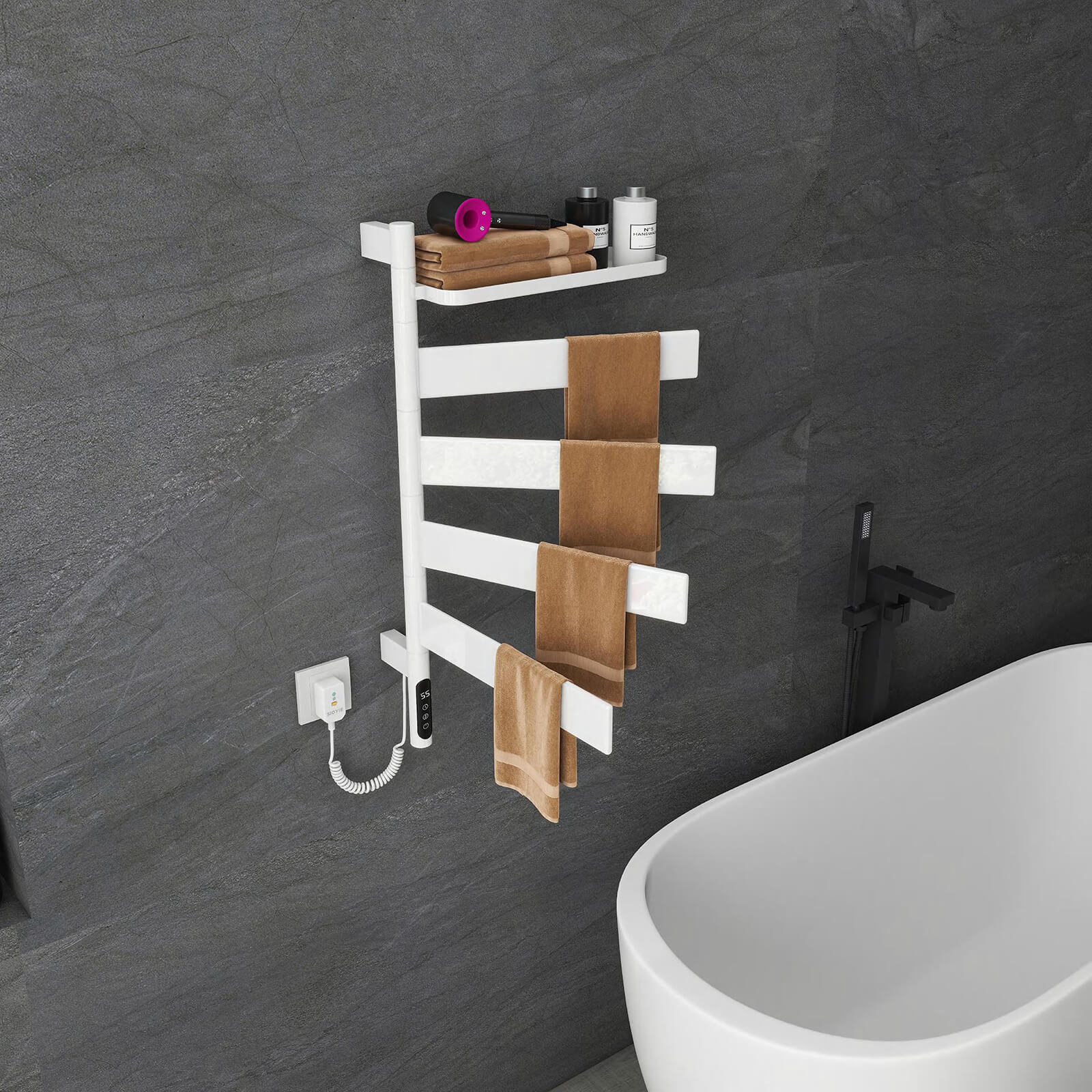 White Smart Towel Warmer with Timer Function - Image 7