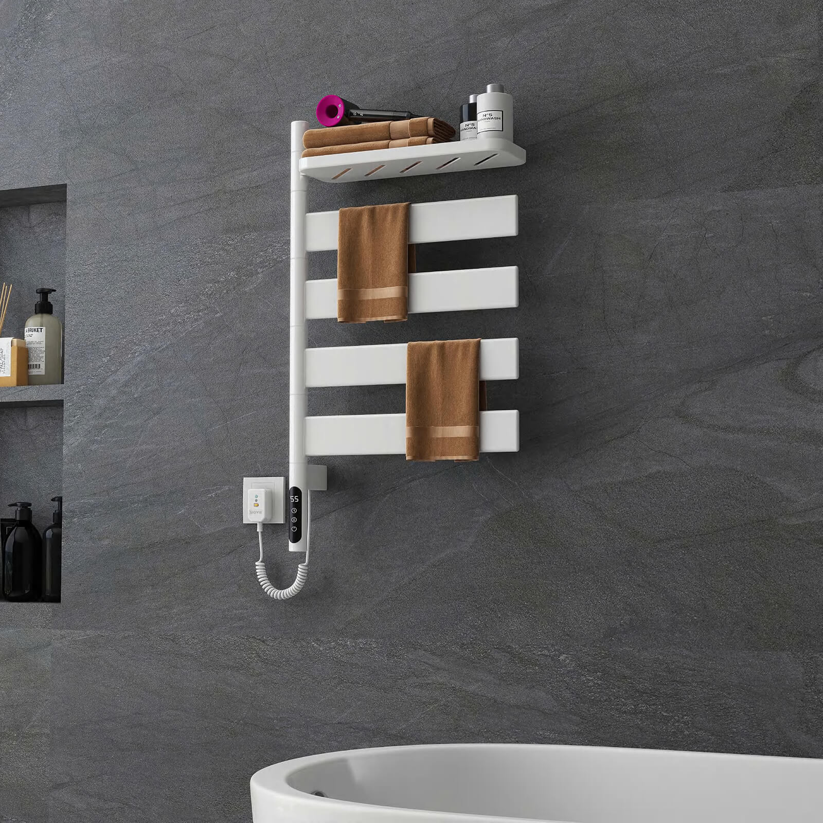 White Smart Towel Warmer with Timer Function - Image 8