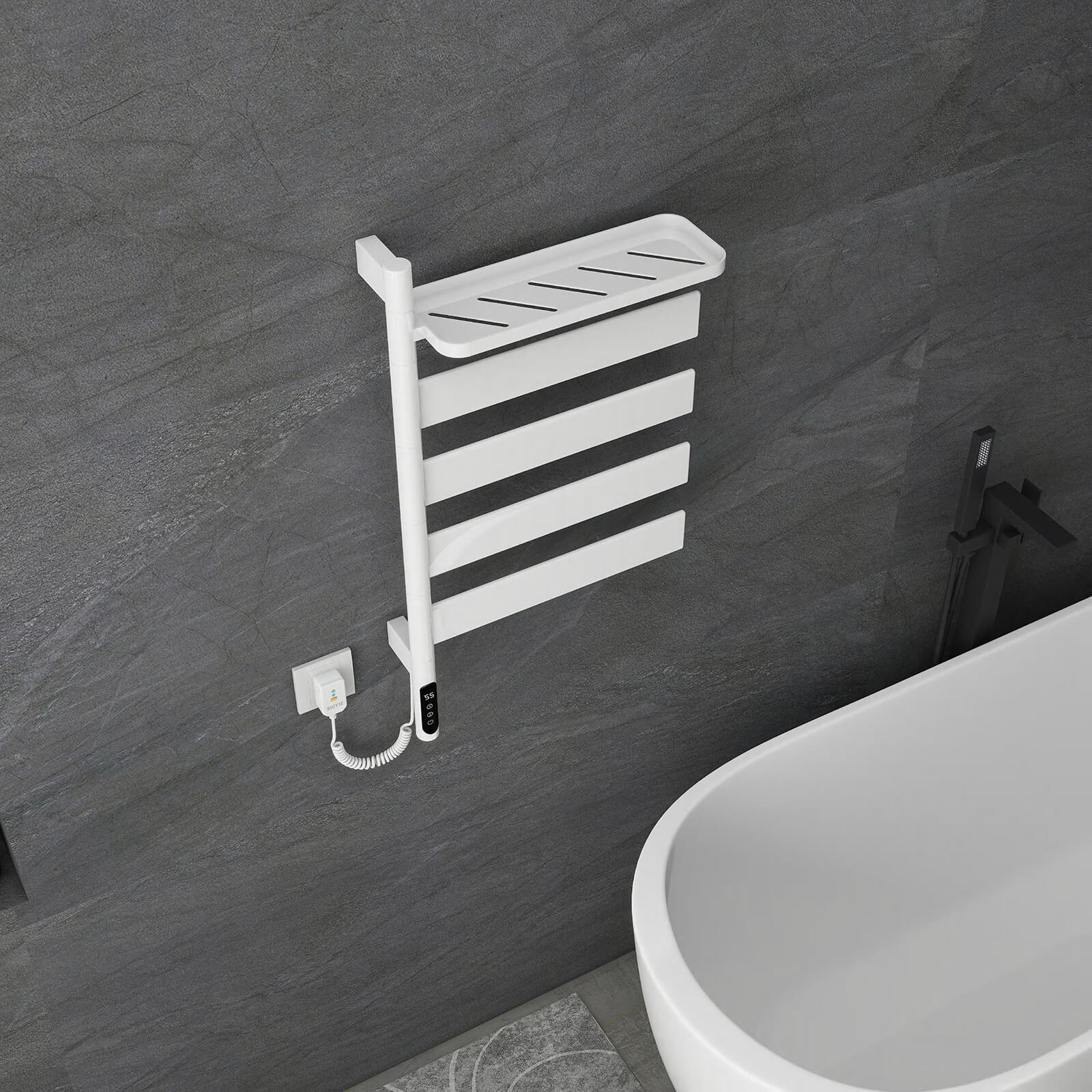 White Smart Towel Warmer with Timer Function - Image 9
